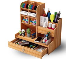 Multifunctionele Houten Bureau Organizer voor Pennen en Briefpapier met Lade