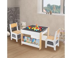 Multifunctionele houten kindertafel met 2 stoelen, perfect voor tekenen, spelen en leren