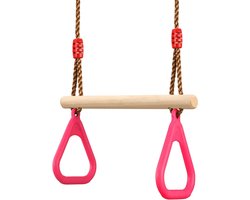 Multifunctionele houten trapezeschommel voor kinderen met kunststof ringen, belastbaar tot 160 kg