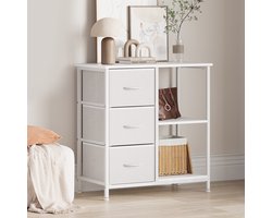 Multifunctionele industriële kast Wit | 3 stoffen lades & open opbergvakken | Geschikt als nachtkastje, halkast, keukenkast, kledingkast en printerkast | 70x29x75 cm