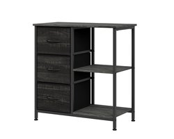Multifunctionele industriële kast zwart | 3 stoffen lades & open opbergvakken | Geschikt als nachtkastje, halkast, keukenkast, kledingkast en printerkast | 70x29x75 cm
