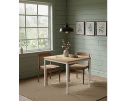 Multifunctionele Industriële Tafel met Dik Melamine Blad, Stalen Frame & Verstelbare Poten – Perfect als Bureau, Eettafel, Werktafel of Vergadertafel – Eiken/Grijs 80x80x75 cm – Duurzaam & Modern Design – Novihome