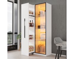 Multifunctionele kast 70x40x160cm - boekenkast en vitrine met deuren van gehard glas - met zwenkwielen en LED-verlichting