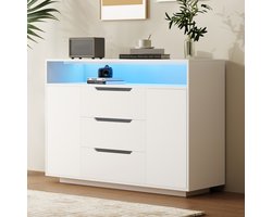 Multifunctionele Kast - Standaard Afmeting - Opbergkast met 3 Laden - Metalen Rails en Afgeronde Hoeken - Hout - Mat Wit