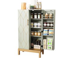 Multifunctionele Kast voor Keuken, Badkamer en Woonkamer - Groen met Verstelbare Plank en Elegante Gouden Lijnen