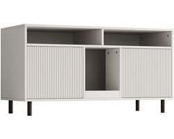 Multifunctionele kattenbak kast opbergkast dubbele deur verborgen opbergdesign zonder kattenbak met 2 open opbergvakken en zandopvangmat te gebruiken als sideboard en tv kast geschikt voor woonkamer en entree 120×50×66cm wit