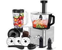 Multifunctionele Keukenmachine 1100W met 3,2L Mengkom, Blender, Hakmolen, Deegkneden, Citruspers en Garde - Zilver