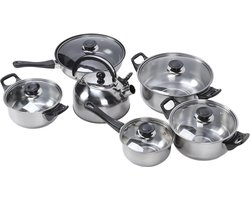 Multifunctionele Keukenpannenset - Kunststof Zwarte Handgreep - Antiaanbaklaag - Deksels - Waterkoker - Koken - Keuken