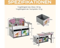 Multifunctionele kindertafel en zitbank - 2 manden - Grijze kindermeubel met opbergruimte