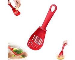 Multifunctionele kooklepel, nieuwe hittebestendige keukenhulp uit 2026 – spatellepel met sleuven; compact keukengereedschap voor koken, afgieten, pureren, raspen en scheiden (Rood)