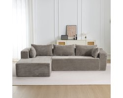 Multifunctionele L-vormige Corduroy Slaapbank–Zacht & Comfortabel–2-in-1 Design–Geschikt voor 3 Personen–Corduroy Stof–Flexibele Opstelling –Te Gebruiken als Logeerbed, Bank en Ligstoel–Voor Woonkamer/Slaapkamer–Moderne Bank Zonder Montage –Grijs