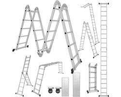 Multifunctionele ladder - Vouwladder steiger - Veelzijdig klussen - 7-in-1 configuratie - 582 cm hoog - Zilverkleurig