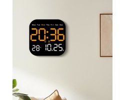Multifunctionele LED-wandklok met afstandsbediening, timer, aftelfunctie en temperatuurweergave, oranje