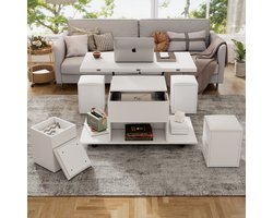 Multifunctionele Lift Salontafel in Wit - 2 Tafelbladen - Grote Capaciteit - Moderne Meubels voor Woonkamer/Bureau/Eettafel