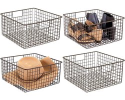 Multifunctionele mand voor de slaapkamer, flexibele opbergmand voor box, laadbak en planken, universele bruikbare draadmand met handgreep, set van 4, bronskleurig