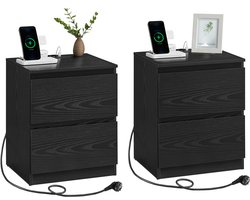 Multifunctionele nachtkastjes set van 2 - met stroomaansluiting – 2 lades, 2 AC-stopcontacten en 1 USB-poort