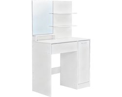Multifunctionele Opberg Make-uptafel met spiegel, 80x40x132 cm wit, modern minimalistisch, 1 la + open opbergvak + verborgen opbergkast, stevig en duurzaam, must-have voor make-up organisatie, geschikt voor slaapkamer en make-upruimte