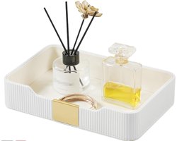 Multifunctionele opbergbak, nachtkastje-opbergbak van PU-leer met messing details, geschikt voor het opbergen van sleutels, horloges, portemonnees en mobiele telefoons, decoratieve opbergbak voor op het nachtkastje (wit)