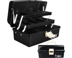 Multifunctionele Opbergbox 30,5 cm – 3 Niveaus met Vakken voor Make-up, Knutselspullen, Haaraccessoires, Medicijnen en Gereedschap – Zwarte Organizer/Naaidoos