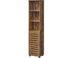Multifunctionele Opbergkast 40 x 30 x 167 cm Bruin, Badkamerkast Hoge Kast met 3 Open Vakken en 2 Verstelbare Planken Achter Deuren, Opbergrek, Opbergmeubel voor Badkamer, Woonkamer, Hal en Keuken
