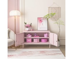 Multifunctionele opbergkast met 2 lagen en verstelbare planken - Roze - 38 x 100 x 60 cm