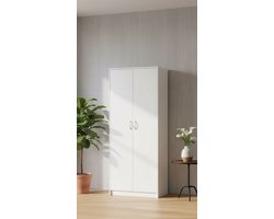 Multifunctionele Opbergkast met Soft Close Deuren – Kledingkast & Huishoudkast – 180 cm Hoog – 8 Planken & Extra Opbergvak – Wit Furniture Land