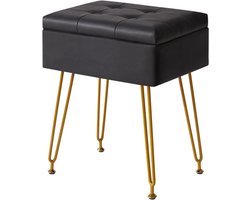 Multifunctionele opbergkruk met klaptafelblad en verstelbare poten - zwart - PU-leer - 40 x 30 x 48 cm