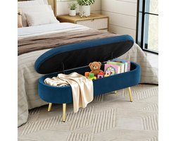 Multifunctionele opbergkruk - Opbergbank - Gestoffeerde kruk - Bank - Woonaccessoire - 110x40x42cm - Geschikt voor slaapkamers, woonkamers, hallen en entrees; biedt ruimte voor beddengoed, schoenen en accessoires - Blauw