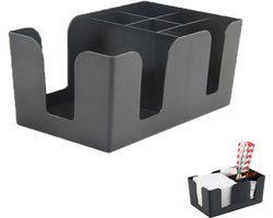 Multifunctionele papieren bekerhouder - bekeropbergdoos - dispenser voor wegwerpbekers - zwart - plastic baropbergrek - 6 vakken - baropbergdoos