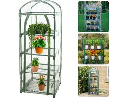 Multifunctionele Plantenkas - Tuinkas - 4 Verdiepingen - 50 x 45 x 130 cm - Kweekkas met Roldeur - Kweekrek voor Tuinieren en Bescherming van Planten