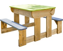 Multifunctionele robuste picknicktafel voor kinderen - 100 x 80 cm - Met zandtafel en watertafel - Kinder tuinset tafel met deksel en bankjes - FSC hout