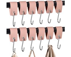 Multifunctionele S-haken van leer - 12 stuks met metalen gesp voor keuken, badkamer en camping (roze)