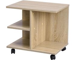 Multifunctionele salontafel met wielen van melamine houtlook beige voor woonkamer - tv-tafel - tijdschriften - nachtkastje