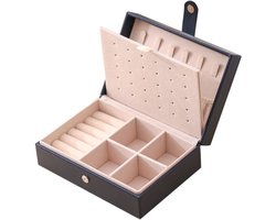Multifunctionele sieradendoos, draagbare PU-leren kist, grote capaciteit sieradenorganizer, opbergdoos voor ringen, oorbellen en handketting - marineblauw
