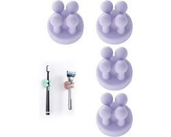 Multifunctionele Silicone Tandborstelhouder en Scheermes Houder - Waterdicht, Zelfklevend en Ideaal voor Badkamer, Keuken en Kantoor - Set van 4 (Paars)
