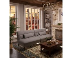 Multifunctionele Slaapbank met Verstelbare Rugleuning – 3-Zits Converteerbare Futon Hoekbank – Stijlvolle Grijze Stoffen Bank voor Wonen, Studio’s en Gasten – Comfortabel & Duurzaam House&Garden