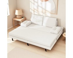 Multifunctionele slaapbank, slaapbank 90/180x200cm, uitschuifbaar bed, slaapbank, uitschuifbaar bed met spons, slaapbank voor slaapkamer en woonkamer, beige linnen