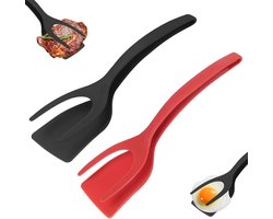 Multifunctionele Spatel - 2 Stuk - 2 In 1 Spatel/Tang - Keukengereedschap - Kookgerei - Keukenspatel - Siliconen - BBQ / Kook Accessoire - Hittebestendig - Anti Aanbak - Voor Het Draaien Van Gebakken Eieren, Pannenkoeken, Brood - Vaatwasserbestendig