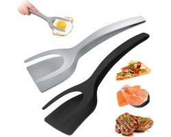 Multifunctionele Spatel - 2 Stuk - 2 In 1 Spatel/Tang - Keukengereedschap - Kookgerei - Keukenspatel - Siliconen - BBQ / Kook Accessoire - Hittebestendig - Anti Aanbak - Voor Het Draaien Van Gebakken Eieren, Pannenkoeken, Brood - Vaatwasserbestendig
