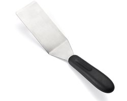 Multifunctionele spatel van roestvrij staal, geschikt voor het serveren en omdraaien van voedsel. Perfect voor brownies, pannenkoeken, taarten, koekjes of grillen. Voorzien van een antisliphandvat. Afmetingen van het kookgerei: 19,8 x 4 cm.