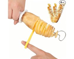Multifunctionele Spiraalvormige Aardappelsnijder - 4-delige Handmatige Tornado Groentesnijder van Roestvrij Staal - Voor BBQ, Kamperen en Keukengebruik - Geschikt voor Aardappelen, Courgette, Appel en Meer