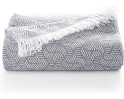 Multifunctionele sprei voor bed en bank - Zacht geometrisch katoen in grijs (180 x 140 cm)