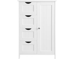 Multifunctionele staande opbergkast Badkamerkast Houten opbergmeubel 55x30x81cm Wit Verstelbare plank Modern en eenvoudig ontwerp Geschikt voor badkamer, woonkamer, keuken en gang