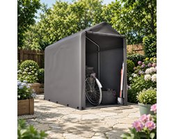 Multifunctionele tuinhuis - Tuinhuis met Schuin Dak – Gereedschapsschuur - Fietsschuur - 187x100x160 cm - Garagetent - Outdoor Tuinopslag - Weerbestendig - Grijs
