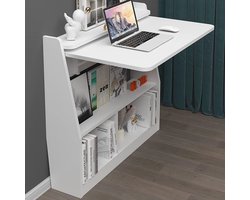 Multifunctionele Wandtafel - Ruimtebesparend Bureau voor Computer en Schrijfwerk - Opvouwbare en Geïntegreerde Boekenkast met Ronde Hoeken - Perfect voor Thuiswerk en Kleine Ruimtes