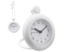 Multifunctionele Waterdichte Badkamerklok - Stille Analoge Quartz Klok met Ophangkoord en Stand - Vocht- en Stofbestendig, voor Douche, Badkamer, Keuken en Vochtige Ruimtes, Eenvoudig te Bevestigen - Wit