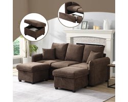 Multifunktionale Ecksofa U-Form-Dreisitzer Polster-Sofa mit Staufunktion – Inklusive Schubladen + Hocker mit Staufach, modular zerlegbares Sofa-Set mit Schlaffunktion, Chenille-Bezug
