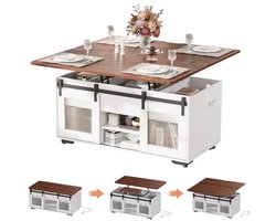 Multifuntionele Uitschuifbare Salontafel met Laadstation en Opslag - 3-in-1 Woonkamertafel en Eettafel