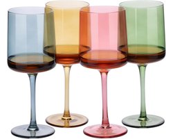 Multigekleurde getinte wijnglazen set van 4 - Gekleurde wijnglazen met steel - Stijlvol ontwerp glaswerk voor het serveren van wijn, cocktails en desserts.
