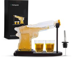 Multigoods Whiskey Karaf - Pistool - Whisky Set met 2 Whisky Glazen - Inclusief Schenktuit en Standaard - Hoogwaardig Glas